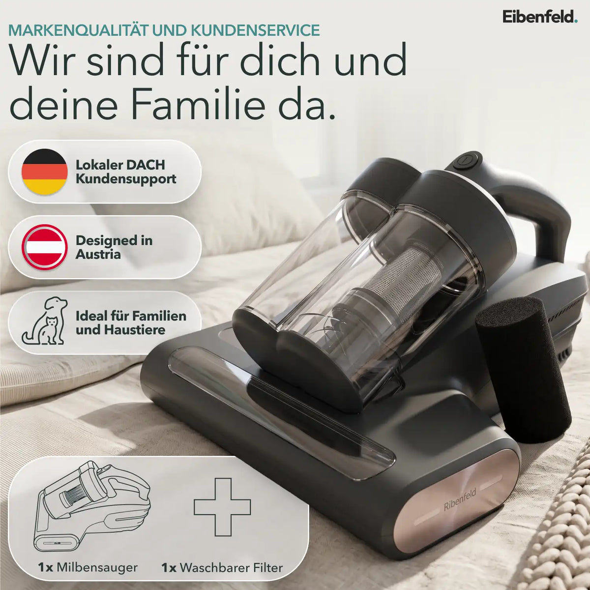 Milbensauger M500 mit Dual-Cup Technologie