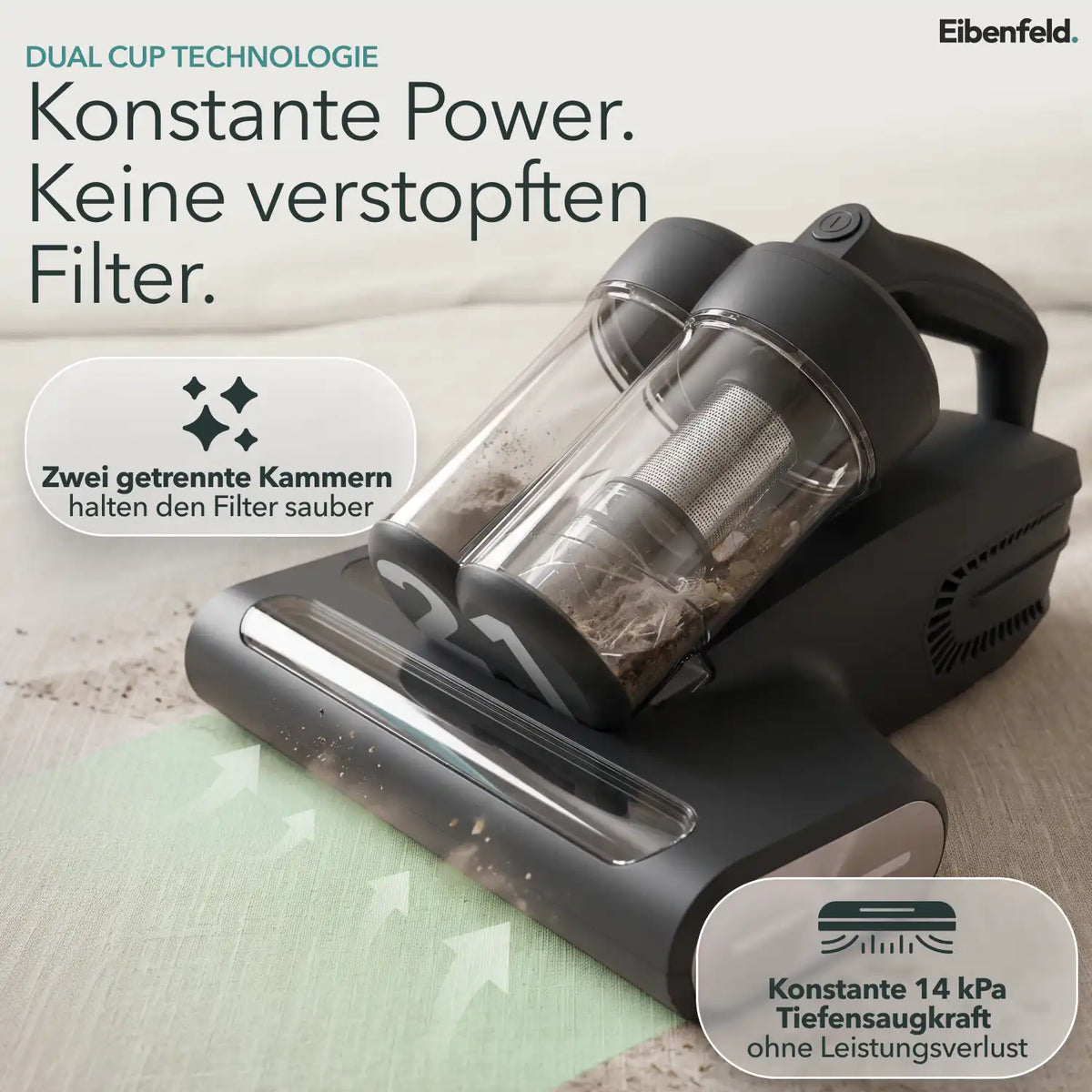 Milbensauger M500 mit Dual-Cup Technologie
